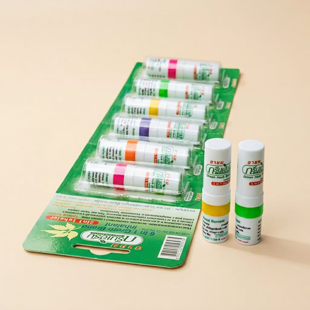 Green Herb Ингалятор карандаш назальный, тайские натуральные эфирные масла 2 в 1 розовый 2 in 1 Inhaler Pink, 2 мл