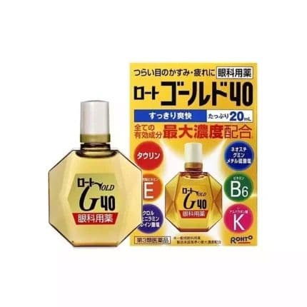 Капли для глаз для профилактики старения с пантенолом, хондроитином, Е, B6 и таурином Rohto Gold 40, 20 мл — фото 1