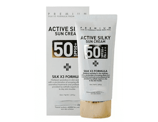 Солнцезащитный крем с комплексом пептидов и шёлка Active Silky Sun Cream SPF50+PA+++ (50 мл) — фото 1