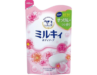 Жидкое мыло для тела аромат цветов с керамидами и молочными протеинами Cow Brand Milky Body Soap (400 мл, м/у) — фото 1
