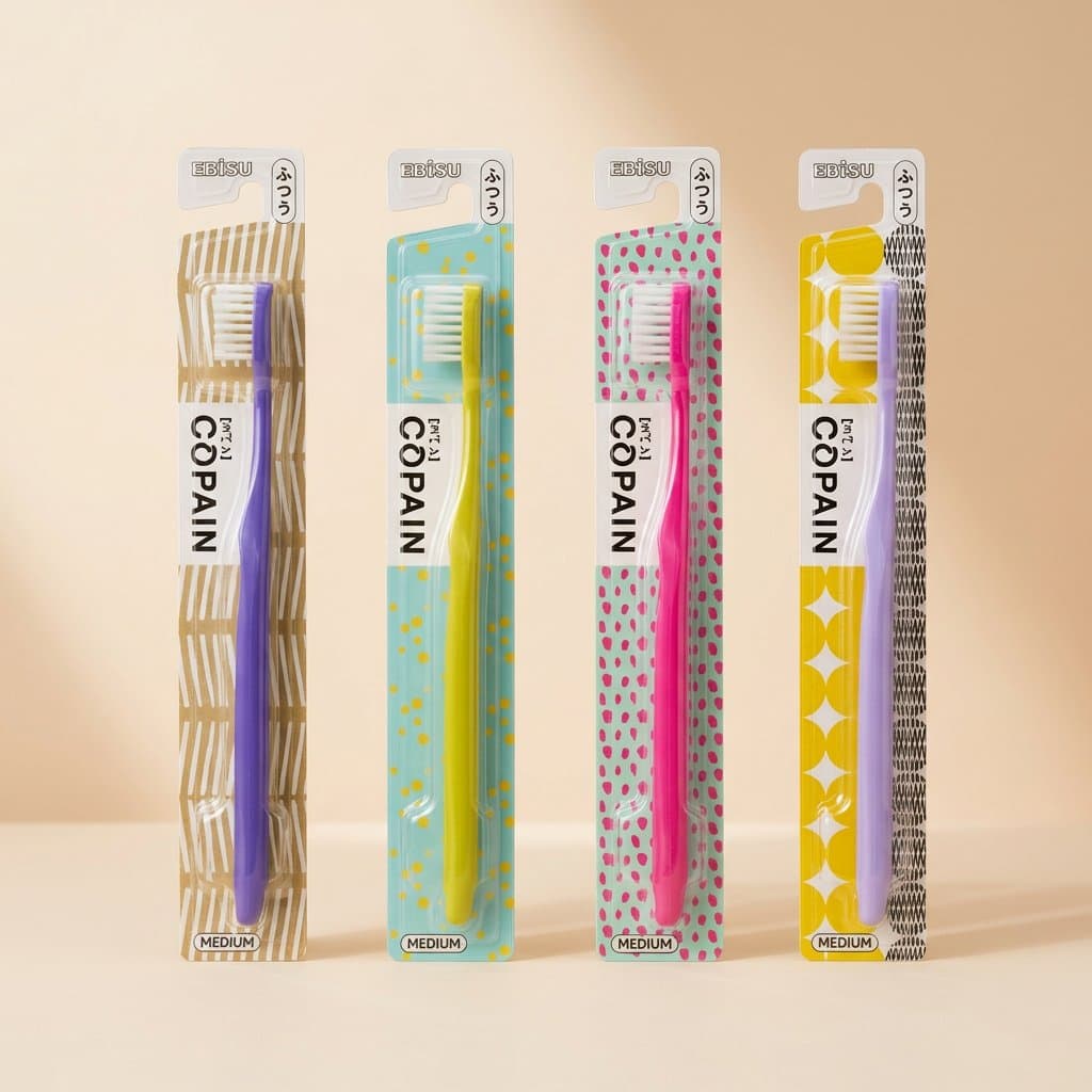 Ebisu  4-рядная зубная щётка средней жесткости,  с плоским срезом щетинок и пластмассовой ручкой