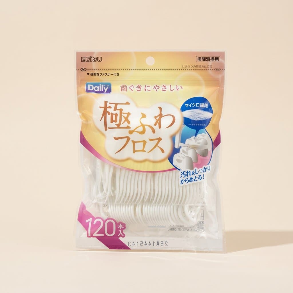 EBISU  с тонкой распушеной зубной нитью на компактной плоской ручке 120 шт. — фото 1