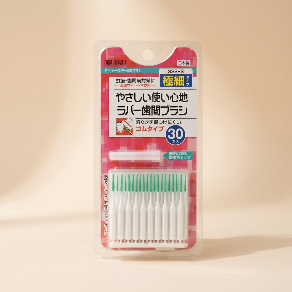 EBISU Ёршик межзубный резиновый прямой формы на короткой ручке (с колпачком) размер SSS-S, 30 шт.