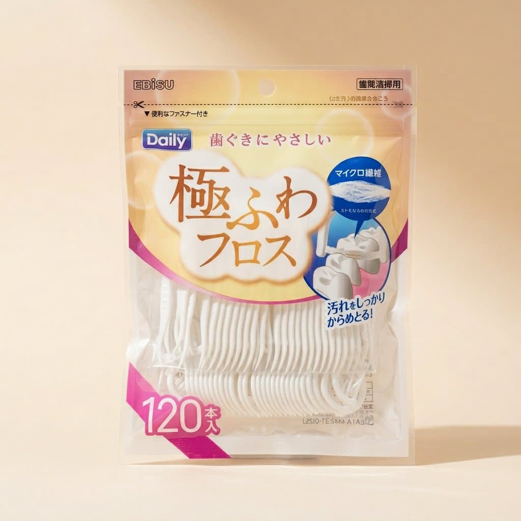 EBISU  с тонкой распушеной зубной нитью на компактной плоской ручке 120 шт. — фото 1