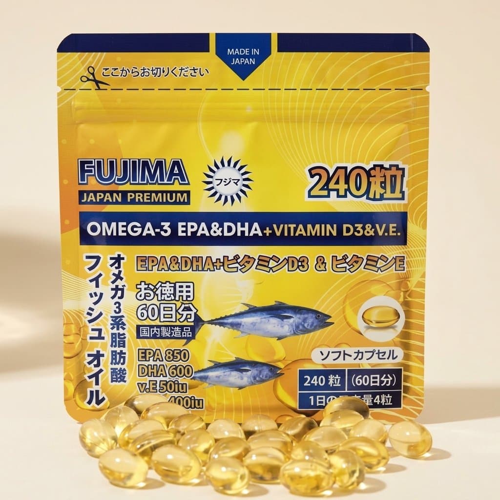 Омега-3 с витаминами D3 и E FUJIMA OMEGA-3 EPA & DHA + VITAMIN D3 & E (240 капсул) — фото 1