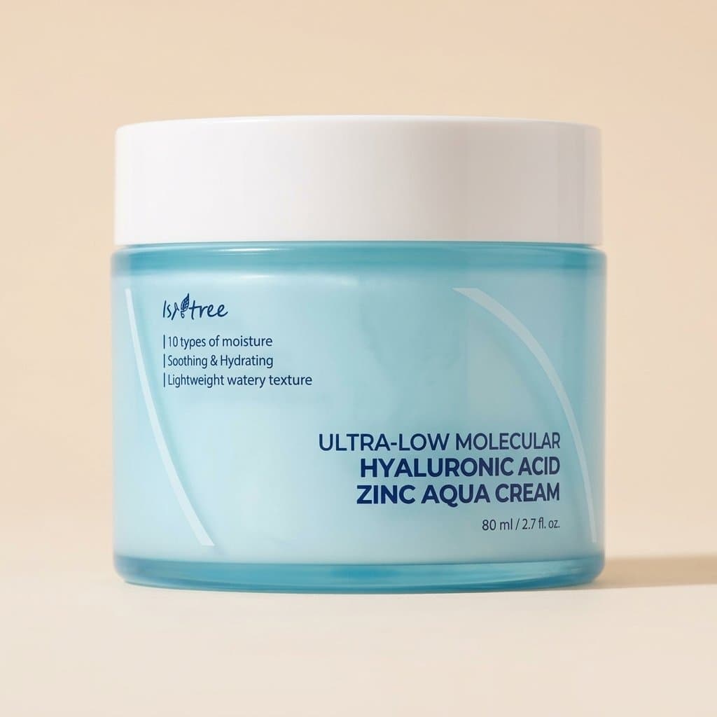 Успокаивающий крем для лица с гиалуроновой кислотой и цинком Ultra-low Molecular Hyaluronic Acid Zinc Aqua Cream Isntree   Объём: 80 мл — фото 1