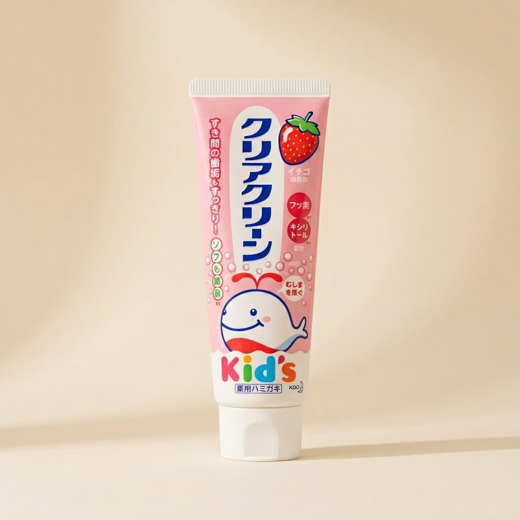 Зубная паста для детей с мягкими микрогранулами KAO "Clear Clean Grape" со вкусом клубники,  с 3 лет , 70 гр Япония