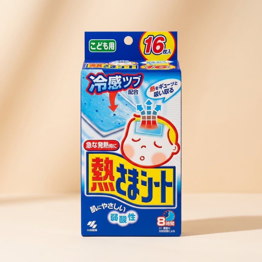 Kobayashi Pharmaceutical Cooling Gel Sheet  Жаропонижающий охлаждающий гелевый пластырь для детей с 2 лет,  2*8 шт. размер 50*65 мм — фото 1