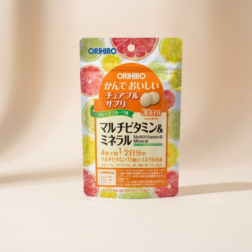 ORIHIRO Жевательный комплекс витаминов и минералов со вкусом грейпфрута (120 табл на 30 дней) — фото 1