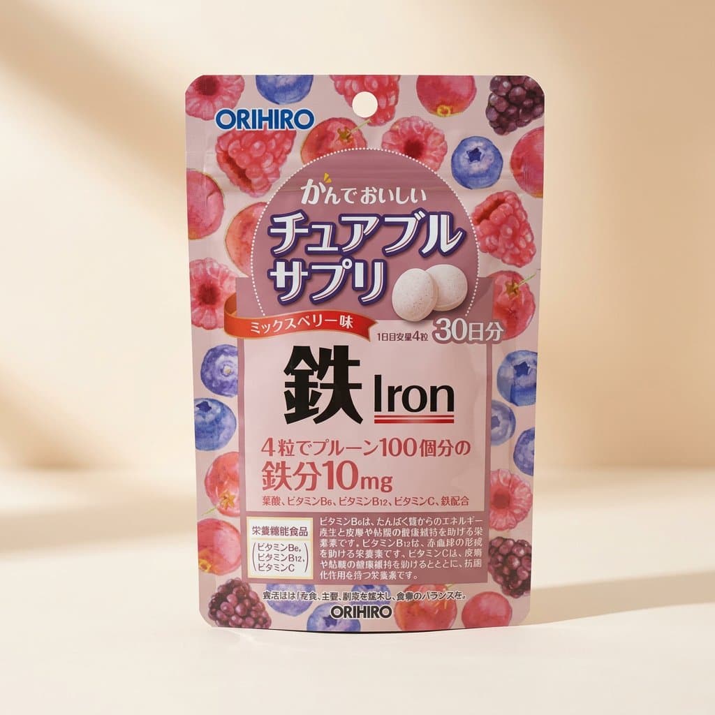 ORIHIRO Железо + фолиевая кислота+ витамины со вкусом лесных ягод (120 шт на 30 дней). — фото 1