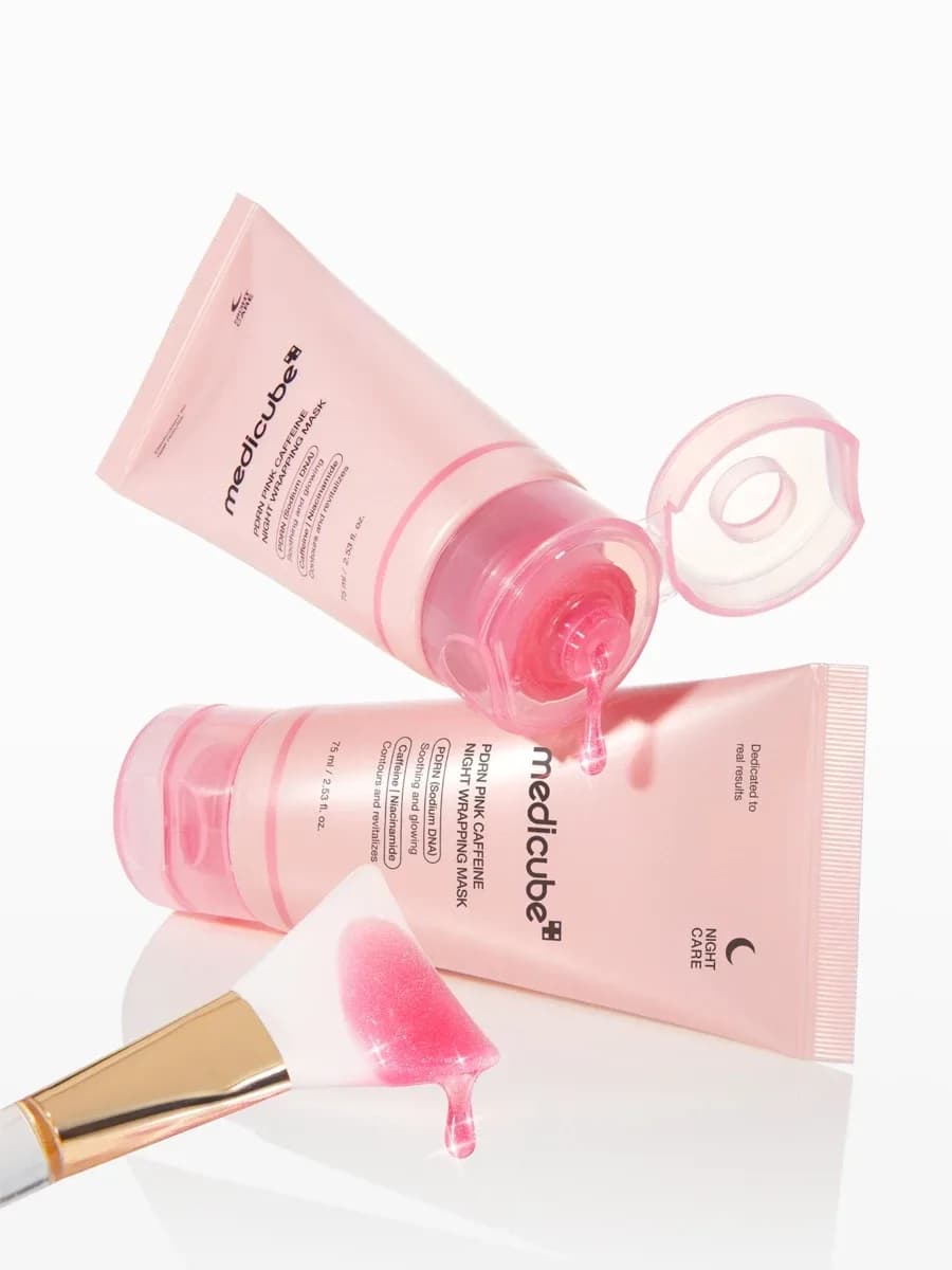 medicube PDRN Pink Caffeine Night Wrapping Mask  Ночная маска-плёнка с ПДРН и кофеином 75 мл — миниатюра 4