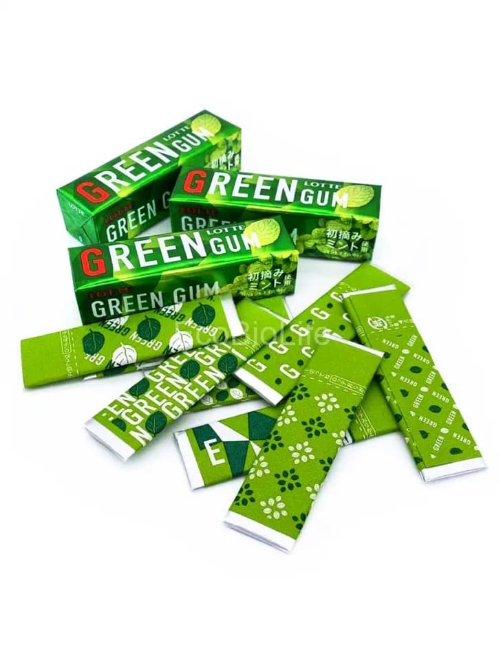 Lotte  Green Gum Жевательная резинка со вкусом мяты и зелёного чая, 9 шт — миниатюра 2