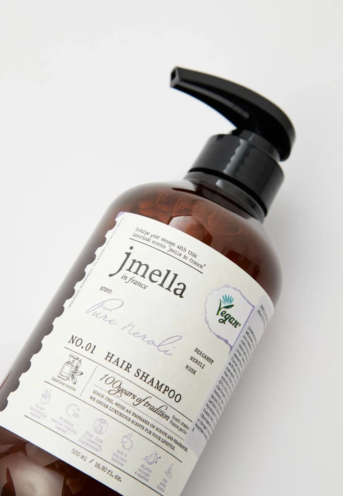 Веганский парфюмированный шампунь для волос Jmella In France Pure Neroli Hair Shampoo №01 /Бергамот, нероли, белый мускус/ — миниатюра 2