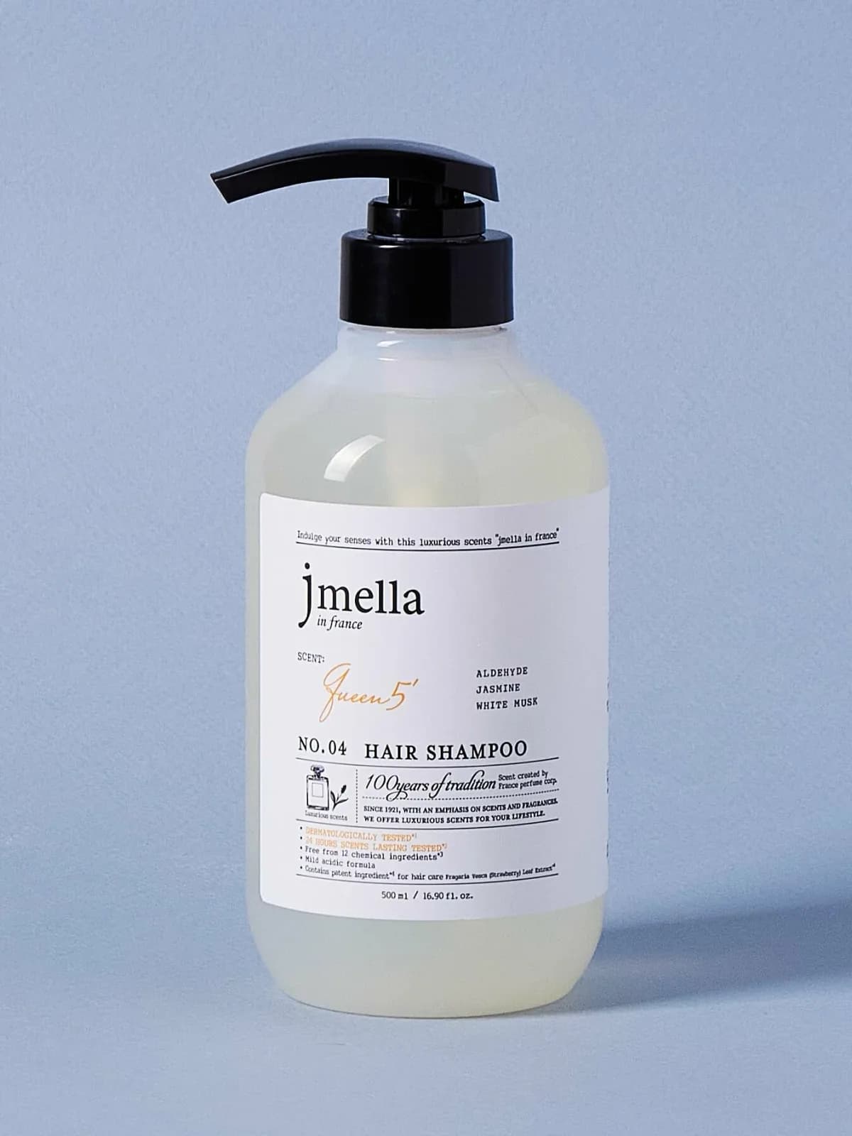 Парфюмированный шампунь для ослабленных волос Jmella In France Queen 5 Hair Shampoo №04 /Альдегиды, жасмин, белый мускус/ — фото 1