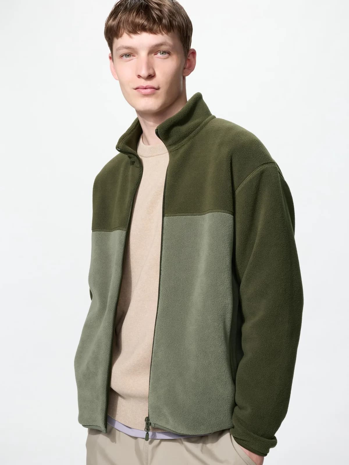Унисекс флисовая куртка на молнии  Uniqlo Fleece Full-Zip Jacket  / Хаки — миниатюра 2