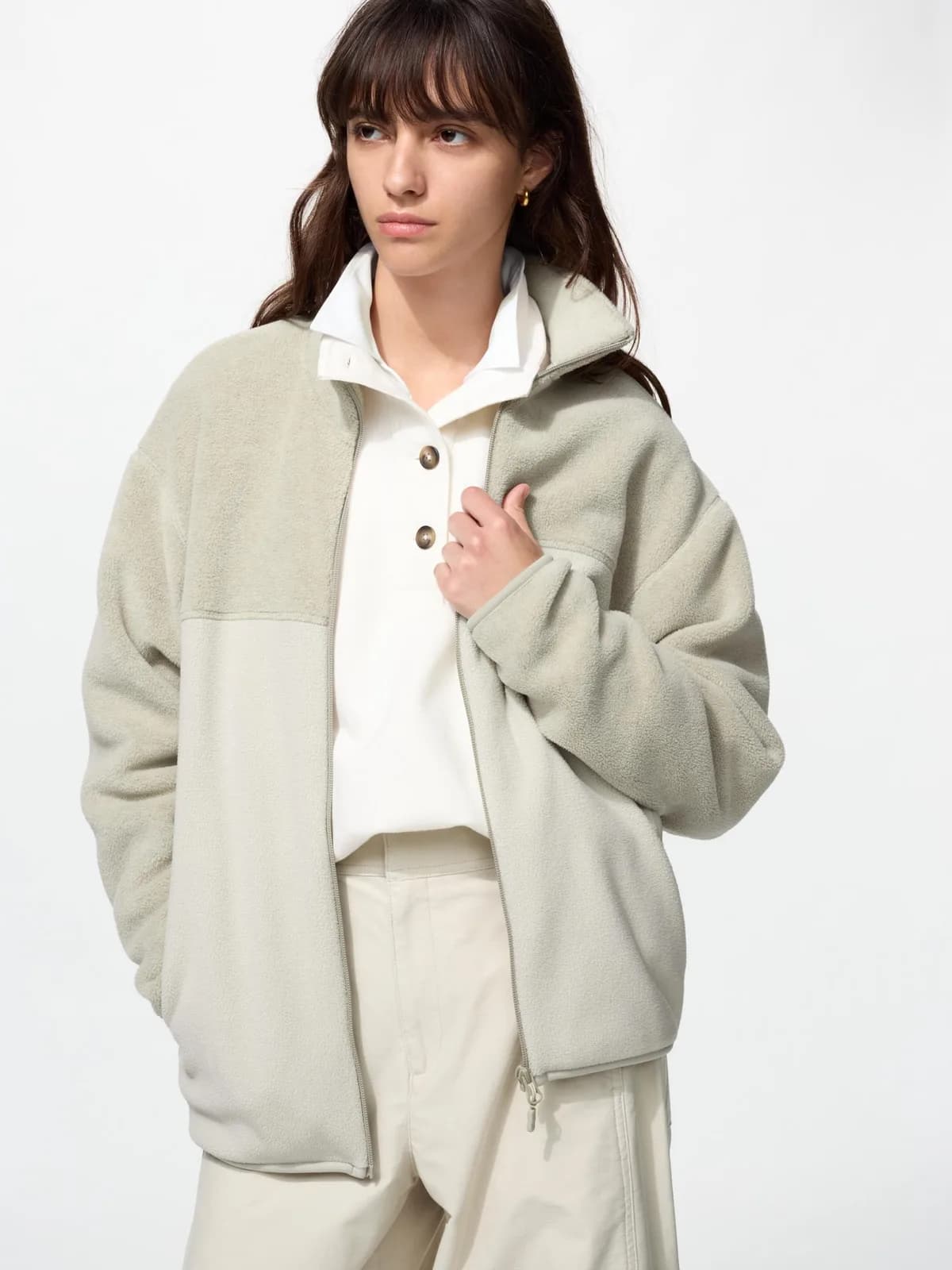 Унисекс флисовая куртка на молнии  Uniqlo Fleece Full-Zip Jacket  / Бежевый — фото 1