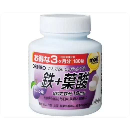 Orihiro MOST Chewable Iron + Folic Acid Жевательные таблетки с железом и фолиевой кислотой 180 шт на 90 дней — фото 1
