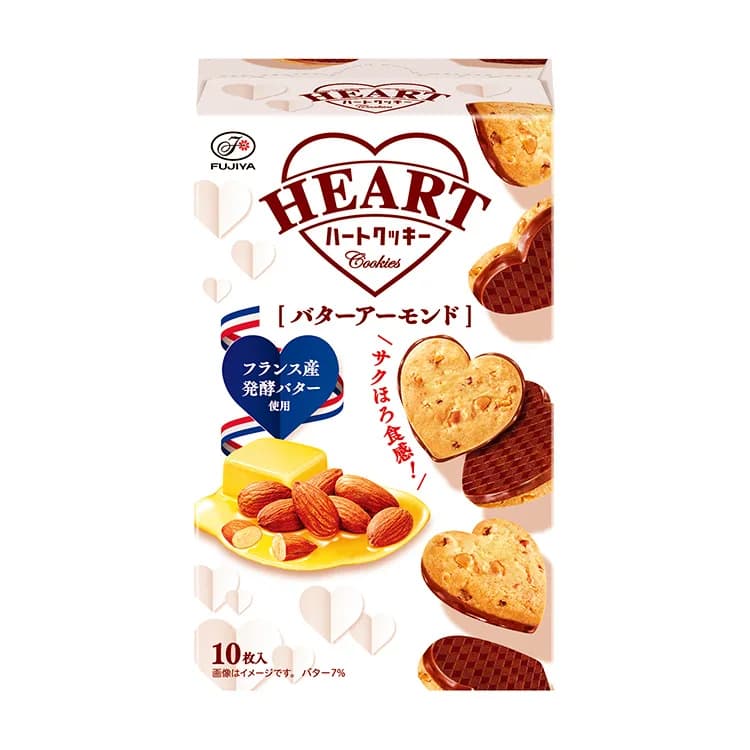 Миндальное печенье с шоколадом Fujiya «Heart Cookies» Butter Almond в форме сердечек — фото 1
